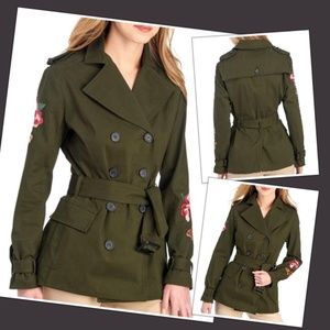 NWT THIRD LAYER Floral Embroidered Trench Coat